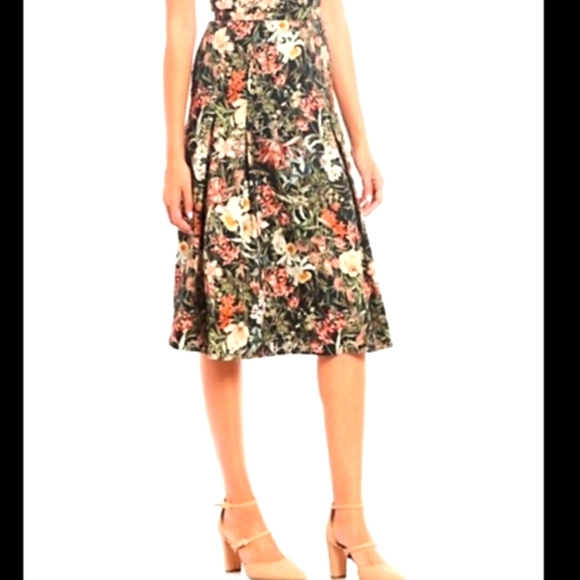 NEW Antonio Melani Black Floral Brenda Sateen Skirt Print Midi Elegant Summer - Picture 1 of 15